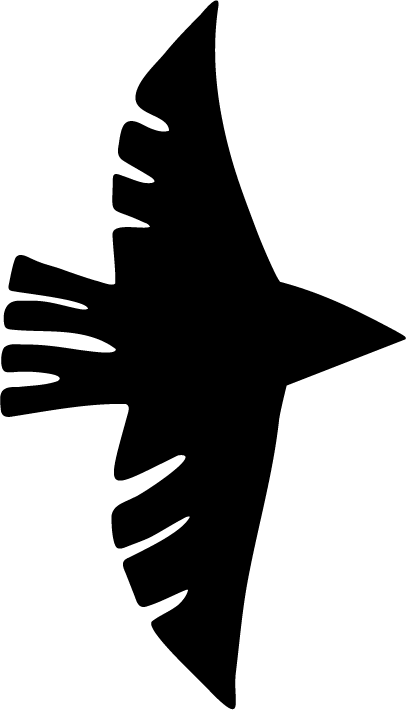 Black silhouette of a bird in flight on a white background