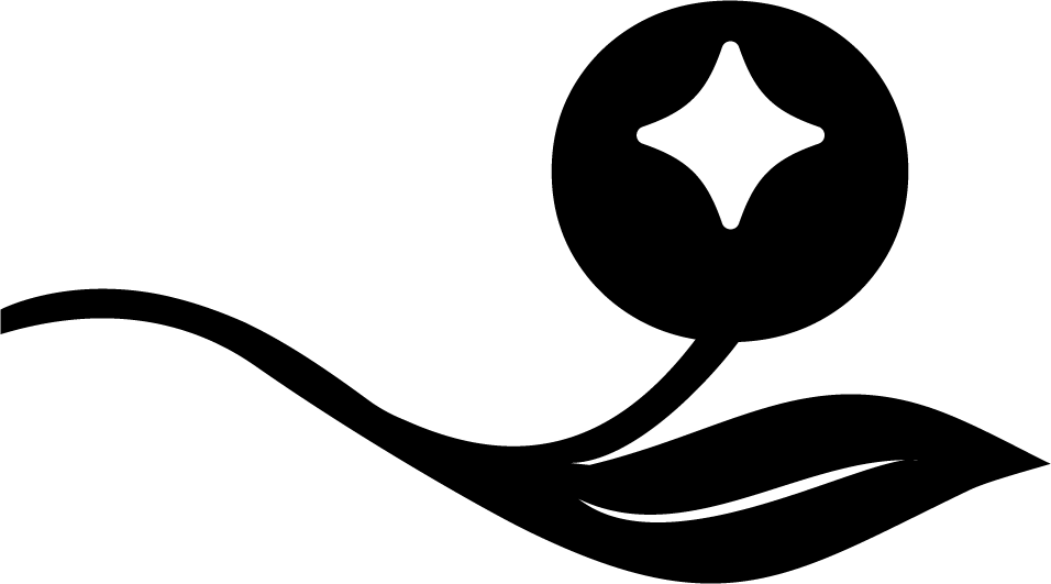 Black silhouette of a flower with a star in the center on a white background