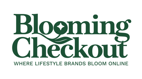 Logo of Blooming Checkout with green text on a white background
