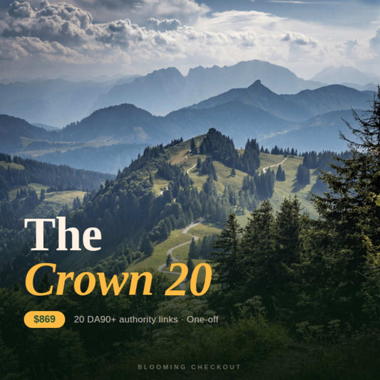 Mountain landscape with 'The Crown 20' text overlay